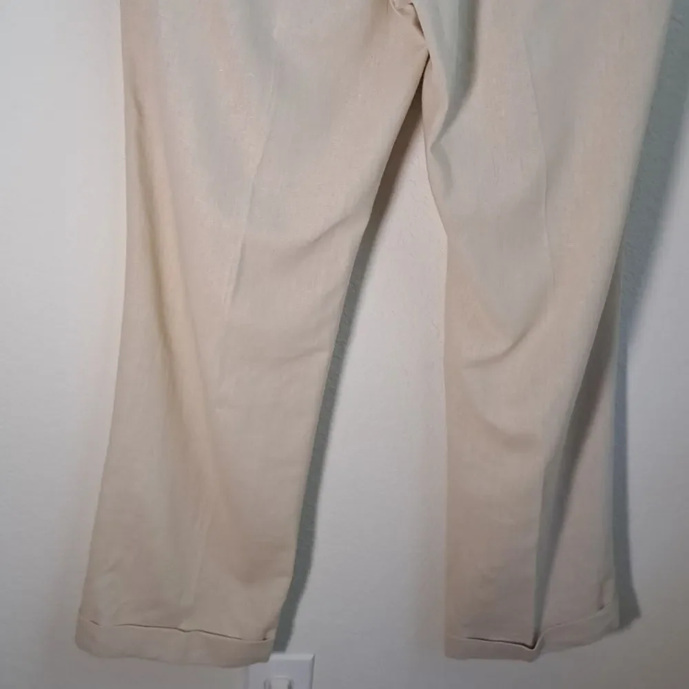 Britches by Samtex Men's Linen Blend Cream Pants 34x32 Front Pleats Cuffed Hem